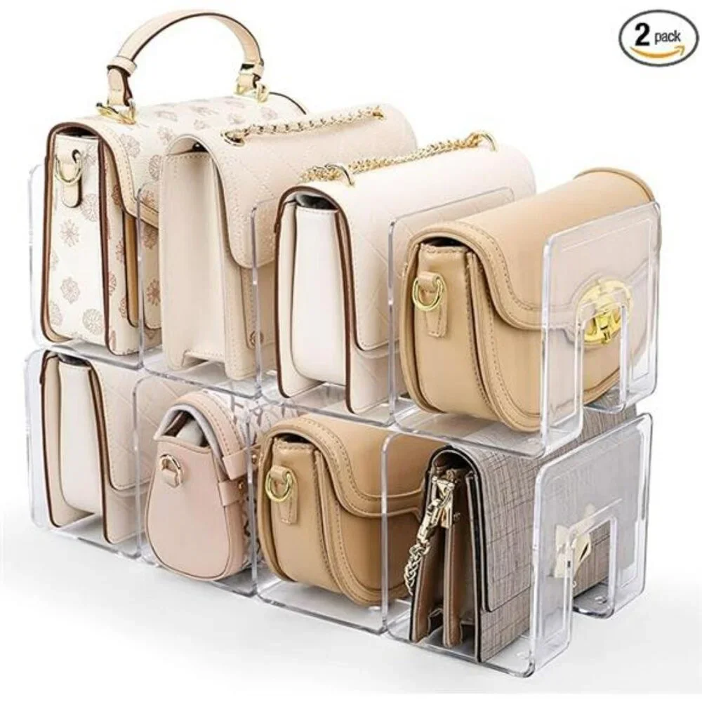 Acrylic Purse Organizer Closet 8 Slot Handbag Storage Clear Shelf Divider 2 Pack